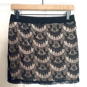 Sexy Nude Black Floral Lace Overlay Black Goth Victorian Edgy Alt Mini Skirt